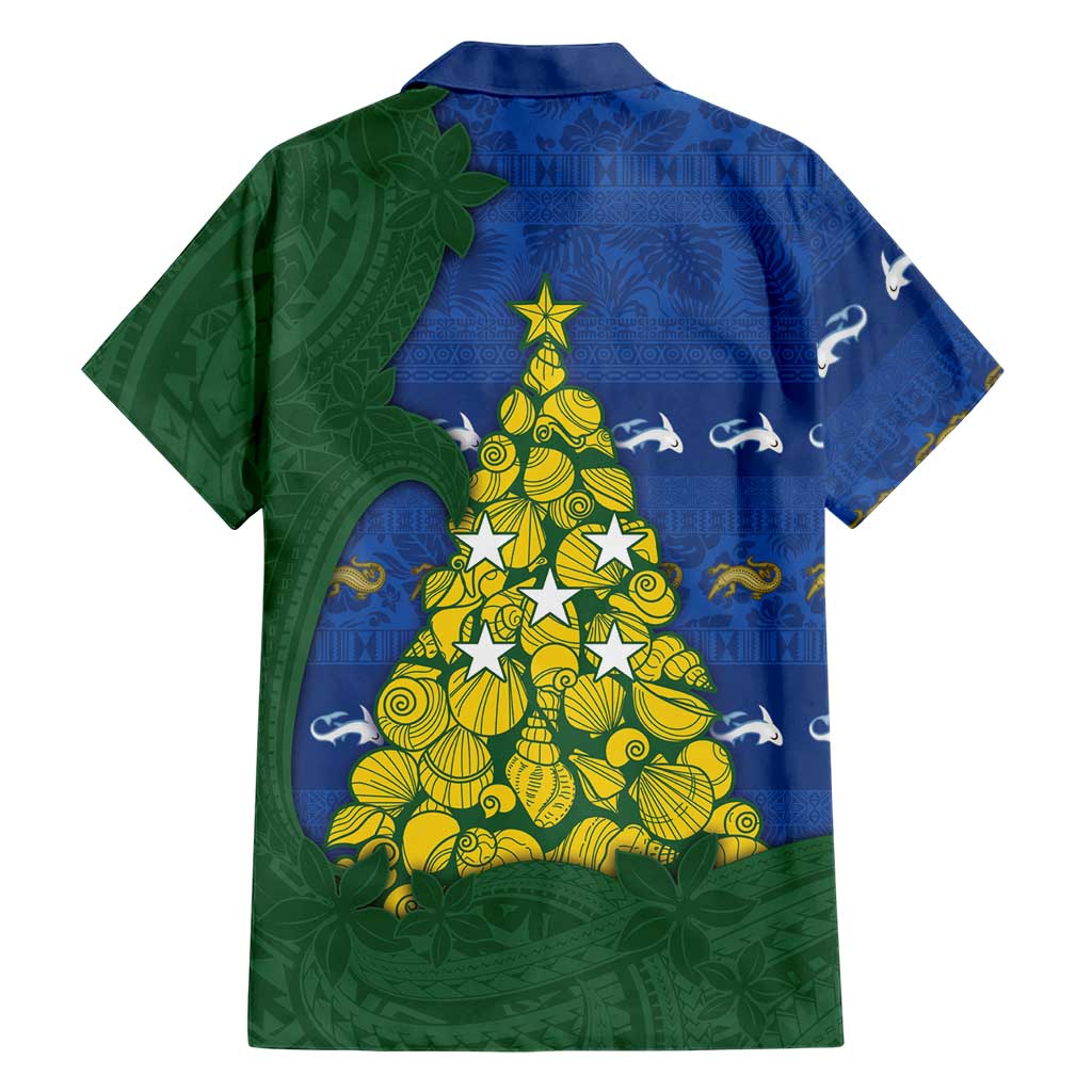 Solomon Islands Christmas Family Matching Off The Shoulder Long Sleeve Dress and Hawaiian Shirt Seashell Xmas Tree Tribal Waves DT05 - Polynesian Pride