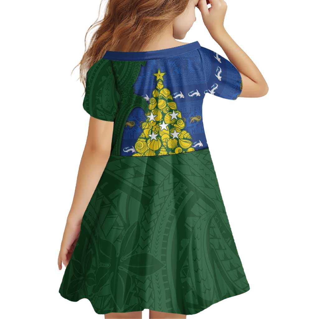 Solomon Islands Christmas Family Matching Off Shoulder Short Dress and Hawaiian Shirt Seashell Xmas Tree Tribal Waves DT05 - Polynesian Pride