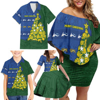 Solomon Islands Christmas Family Matching Off Shoulder Short Dress and Hawaiian Shirt Seashell Xmas Tree Tribal Waves DT05 - Polynesian Pride