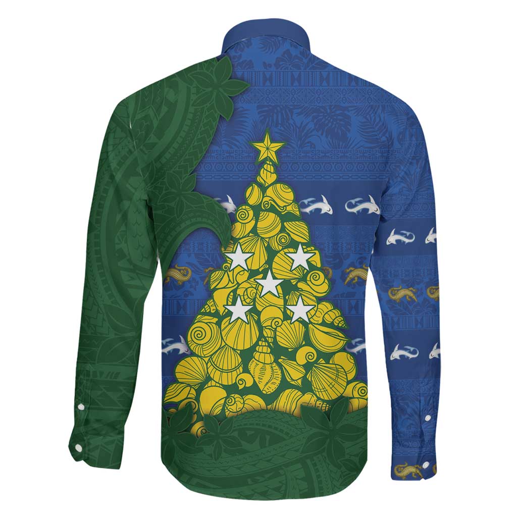 Solomon Islands Christmas Family Matching Off Shoulder Short Dress and Hawaiian Shirt Seashell Xmas Tree Tribal Waves DT05 - Polynesian Pride