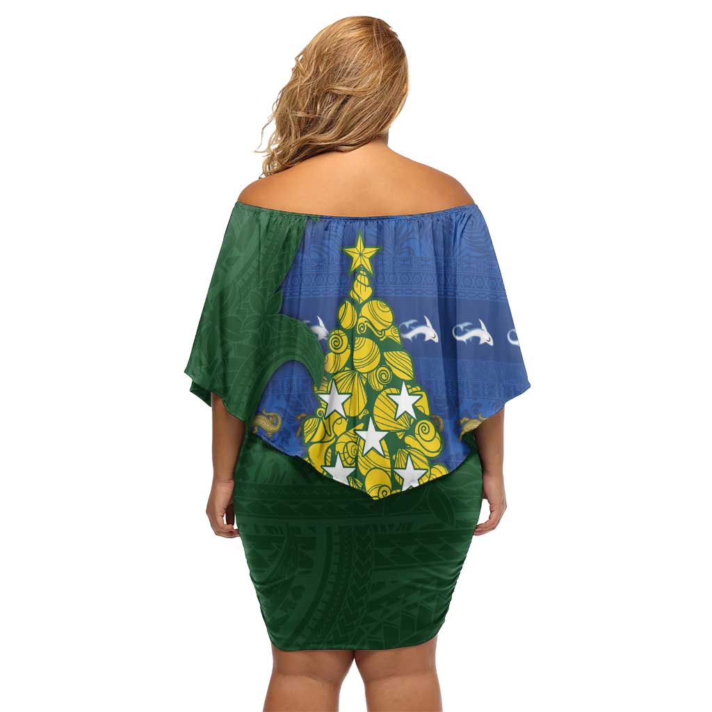 Solomon Islands Christmas Family Matching Off Shoulder Short Dress and Hawaiian Shirt Seashell Xmas Tree Tribal Waves DT05 - Polynesian Pride