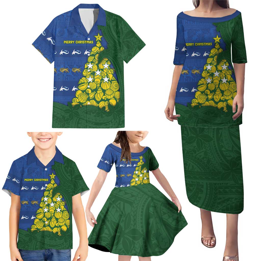 Solomon Islands Christmas Family Matching Puletasi and Hawaiian Shirt Seashell Xmas Tree Tribal Waves DT05 - Polynesian Pride