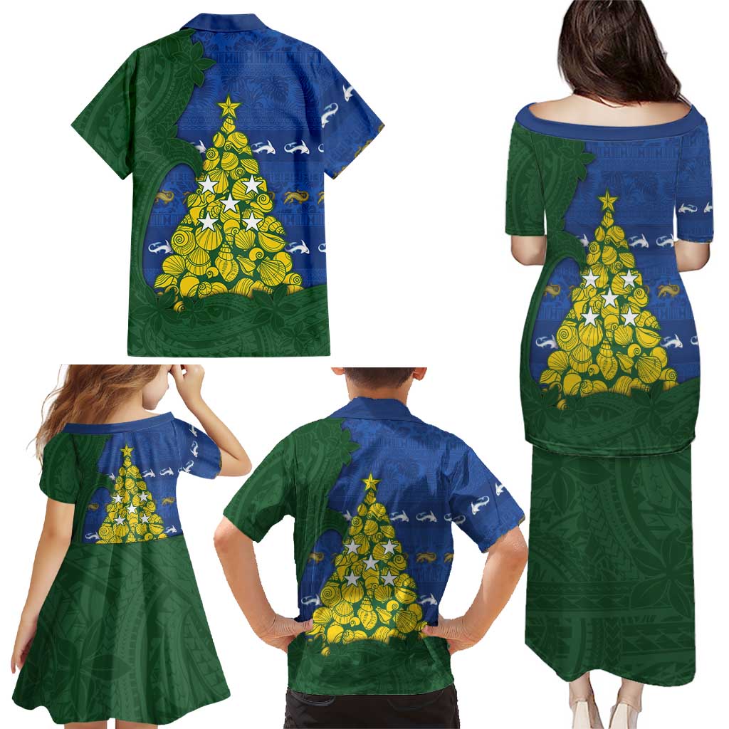 Solomon Islands Christmas Family Matching Puletasi and Hawaiian Shirt Seashell Xmas Tree Tribal Waves DT05 - Polynesian Pride