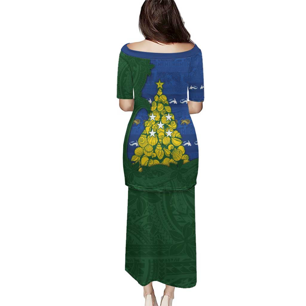 Solomon Islands Christmas Family Matching Puletasi and Hawaiian Shirt Seashell Xmas Tree Tribal Waves DT05 - Polynesian Pride