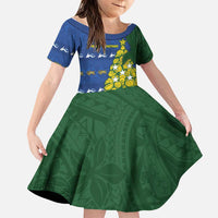 Solomon Islands Christmas Family Matching Summer Maxi Dress and Hawaiian Shirt Seashell Xmas Tree Tribal Waves DT05 Daughter's Dress Navy - Polynesian Pride