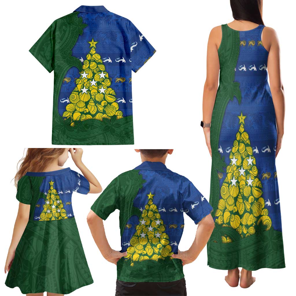 Solomon Islands Christmas Family Matching Tank Maxi Dress and Hawaiian Shirt Seashell Xmas Tree Tribal Waves DT05 - Polynesian Pride