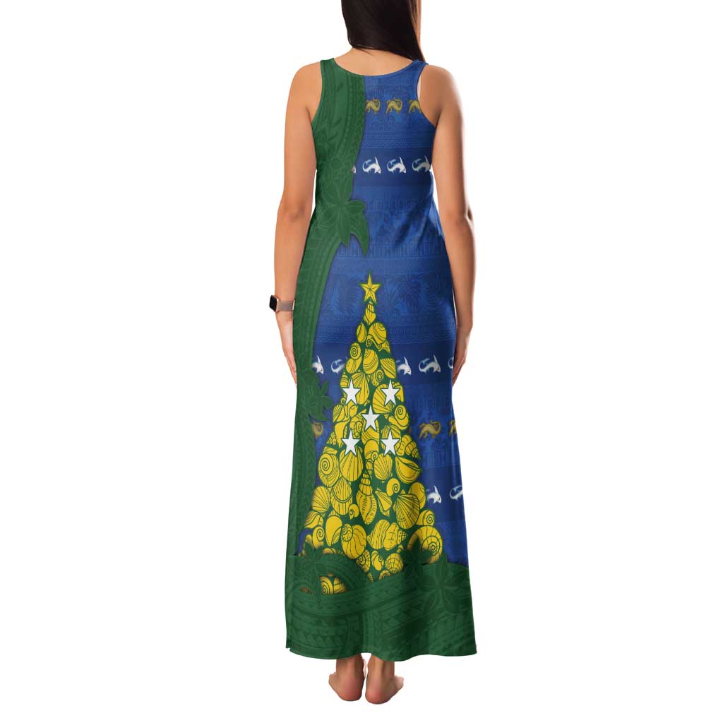 Solomon Islands Christmas Family Matching Tank Maxi Dress and Hawaiian Shirt Seashell Xmas Tree Tribal Waves DT05 - Polynesian Pride