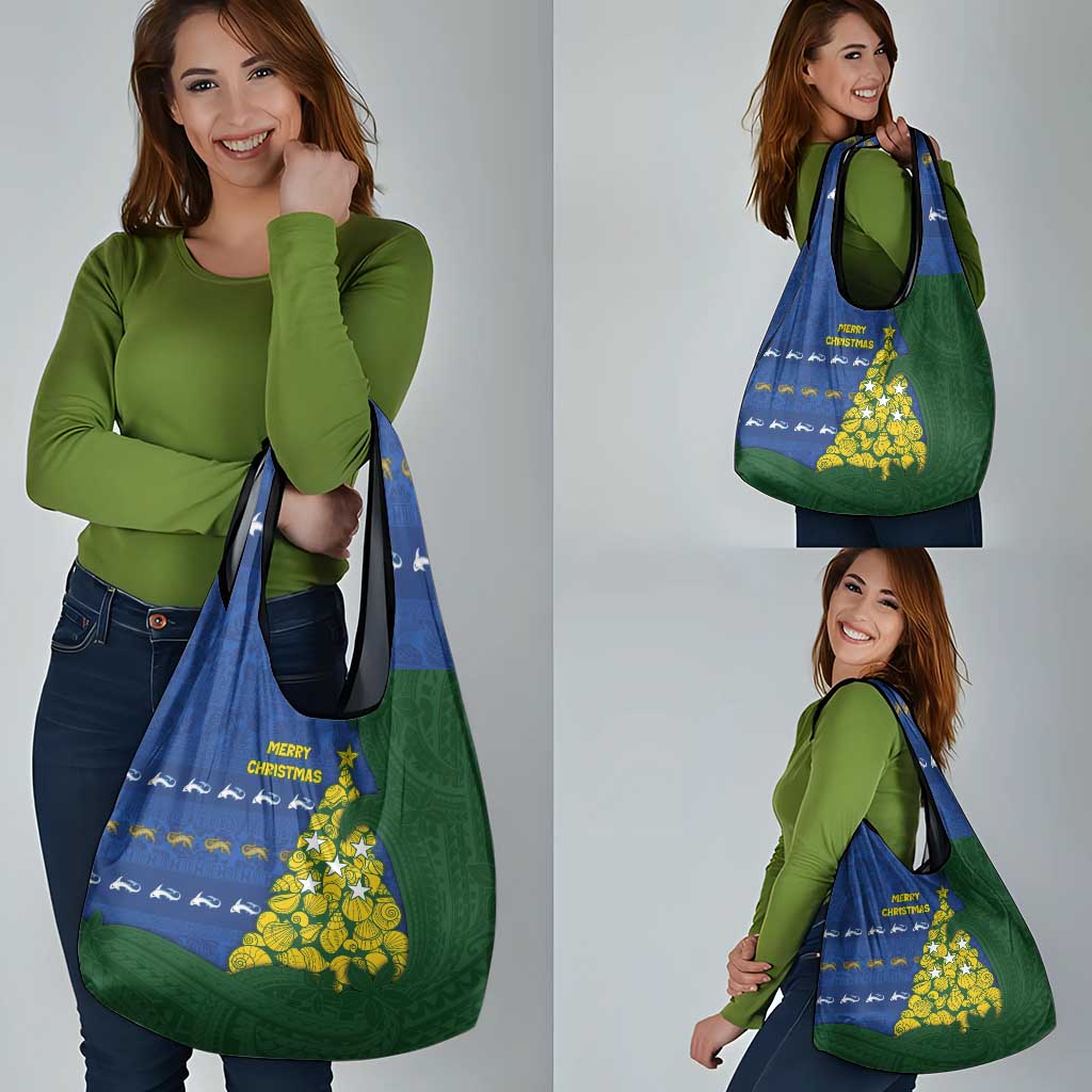 Solomon Islands Christmas Grocery Bag Seashell Xmas Tree Tribal Waves - Polynesian Pride