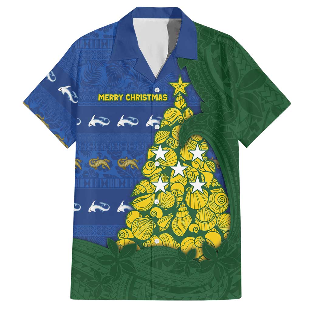 Solomon Islands Christmas Hawaiian Shirt Seashell Xmas Tree Tribal Waves - Polynesian Pride