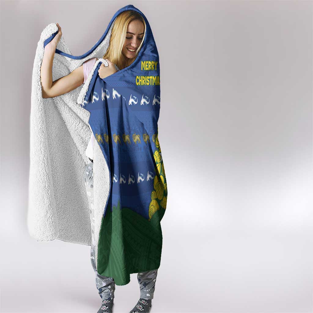Solomon Islands Christmas Hooded Blanket Seashell Xmas Tree Tribal Waves - Polynesian Pride