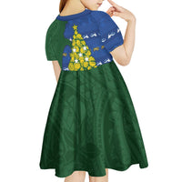 Solomon Islands Christmas Kid Short Sleeve Dress Seashell Xmas Tree Tribal Waves - Polynesian Pride