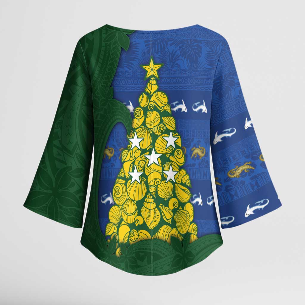 Solomon Islands Christmas Kimono Sleeve Blouse Seashell Xmas Tree Tribal Waves DT05 - Polynesian Pride