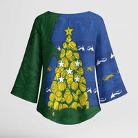 Solomon Islands Christmas Kimono Sleeve Blouse Seashell Xmas Tree Tribal Waves DT05 - Polynesian Pride