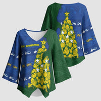 Solomon Islands Christmas Kimono Sleeve Blouse Seashell Xmas Tree Tribal Waves DT05 - Polynesian Pride