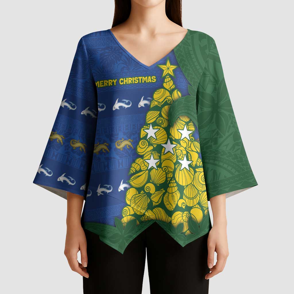 Solomon Islands Christmas Kimono Sleeve Blouse Seashell Xmas Tree Tribal Waves DT05 - Polynesian Pride