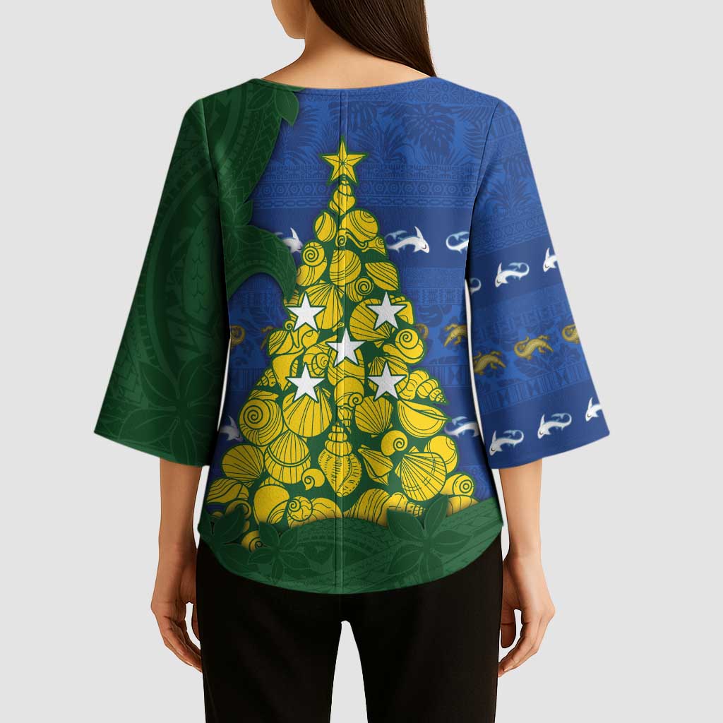 Solomon Islands Christmas Kimono Sleeve Blouse Seashell Xmas Tree Tribal Waves DT05 - Polynesian Pride