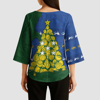Solomon Islands Christmas Kimono Sleeve Blouse Seashell Xmas Tree Tribal Waves DT05 - Polynesian Pride