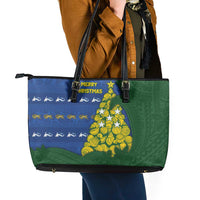 Solomon Islands Christmas Leather Tote Bag Seashell Xmas Tree Tribal Waves - Polynesian Pride
