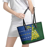 Solomon Islands Christmas Leather Tote Bag Seashell Xmas Tree Tribal Waves - Polynesian Pride