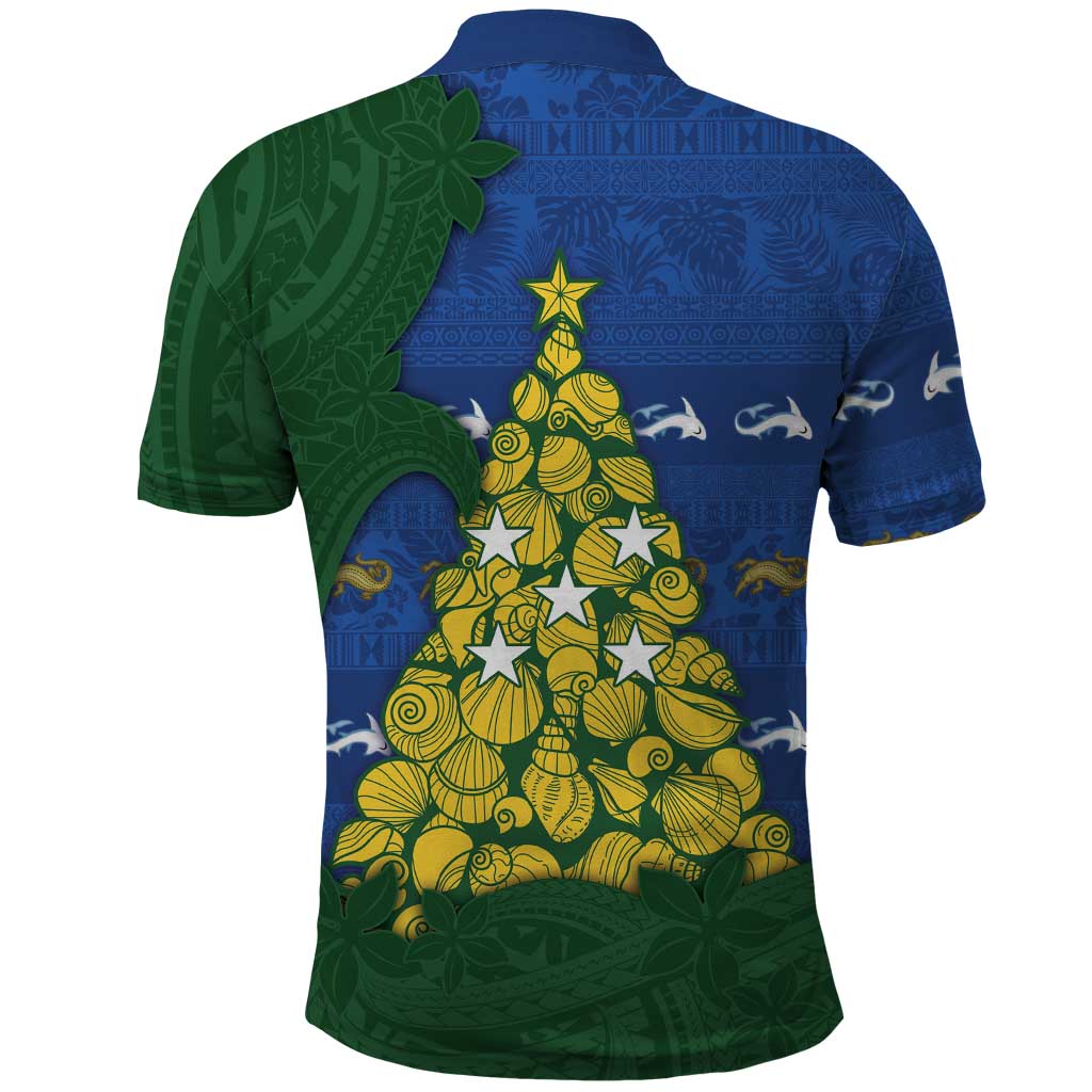 Solomon Islands Christmas Polo Shirt Seashell Xmas Tree Tribal Waves DT05 - Polynesian Pride