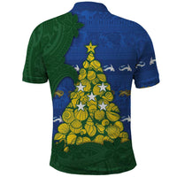 Solomon Islands Christmas Polo Shirt Seashell Xmas Tree Tribal Waves DT05 - Polynesian Pride