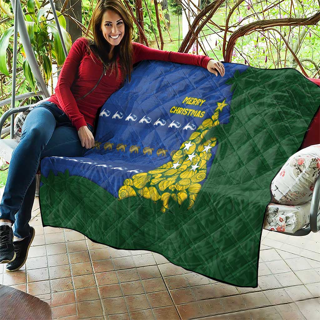 Solomon Islands Christmas Quilt Seashell Xmas Tree Tribal Waves - Polynesian Pride