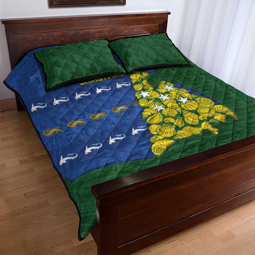 Solomon Islands Christmas Quilt Bed Set Seashell Xmas Tree Tribal Waves - Polynesian Pride