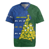 Solomon Islands Christmas Rugby Jersey Seashell Xmas Tree Tribal Waves DT05 Navy - Polynesian Pride
