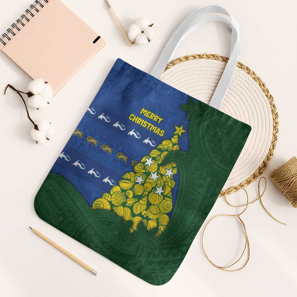 Solomon Islands Christmas Tote Bag Seashell Xmas Tree Tribal Waves - Polynesian Pride