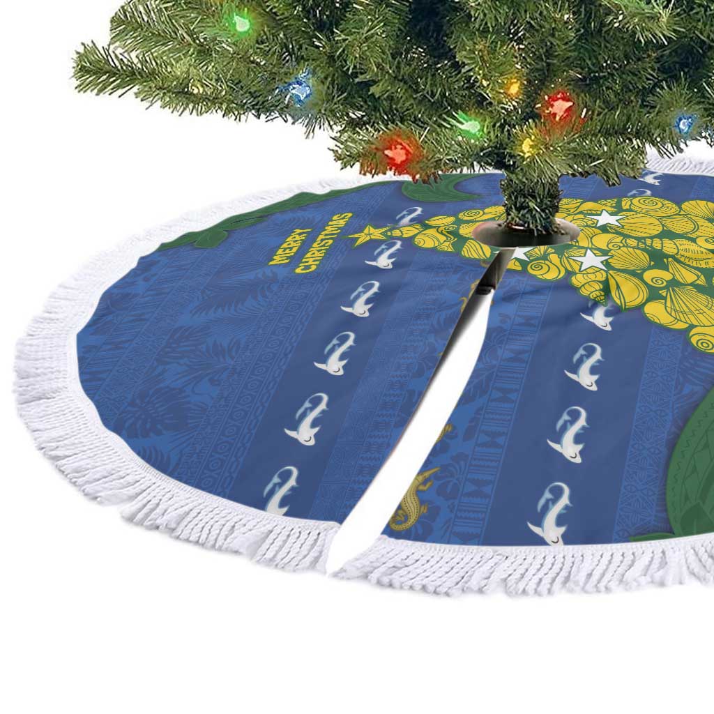 Solomon Islands Christmas Tree Skirt Seashell Xmas Tree Tribal Waves - Polynesian Pride