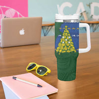 Solomon Islands Christmas Tumbler With Handle Seashell Xmas Tree Tribal Waves - Polynesian Pride