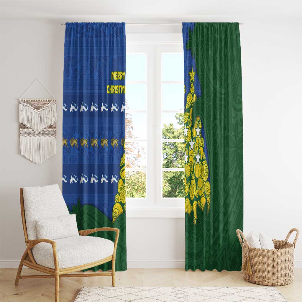 Solomon Islands Christmas Window Curtain Seashell Xmas Tree Tribal Waves - Polynesian Pride