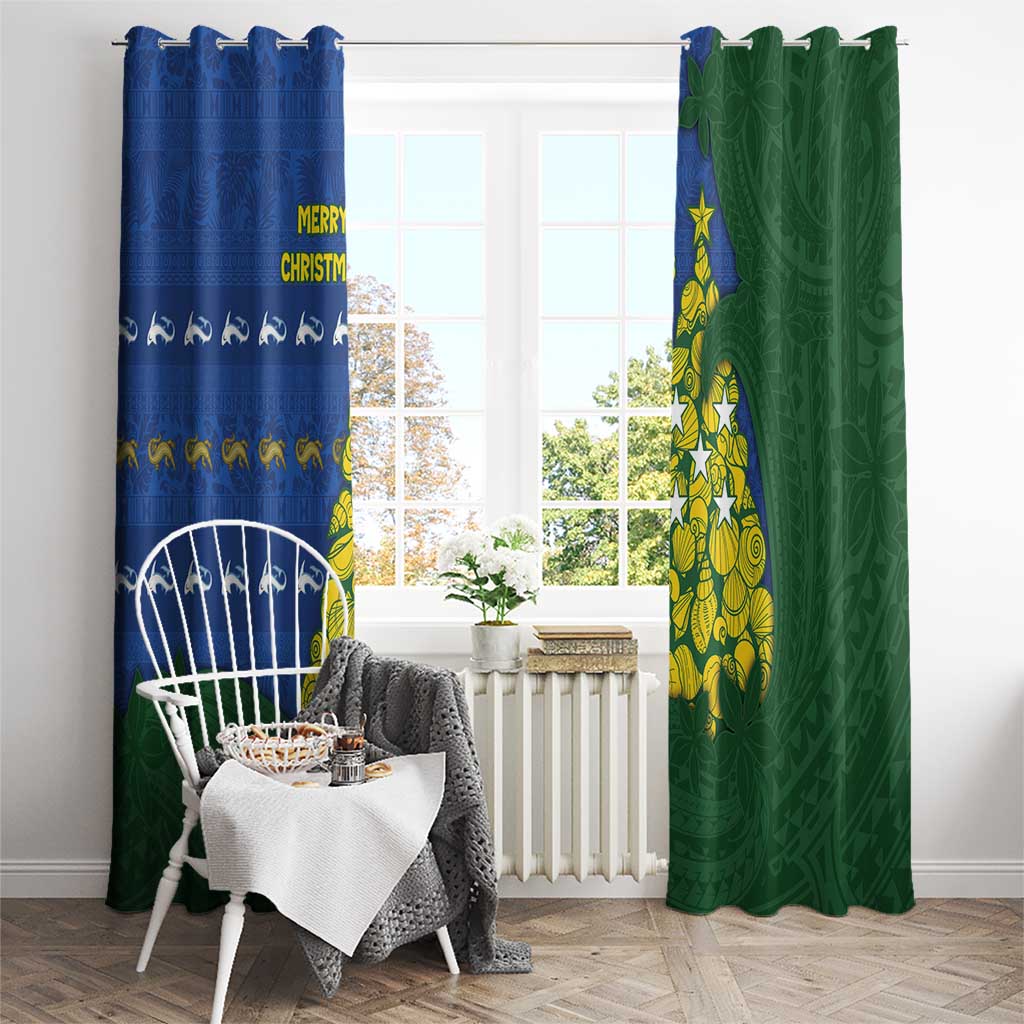 Solomon Islands Christmas Window Curtain Seashell Xmas Tree Tribal Waves - Polynesian Pride