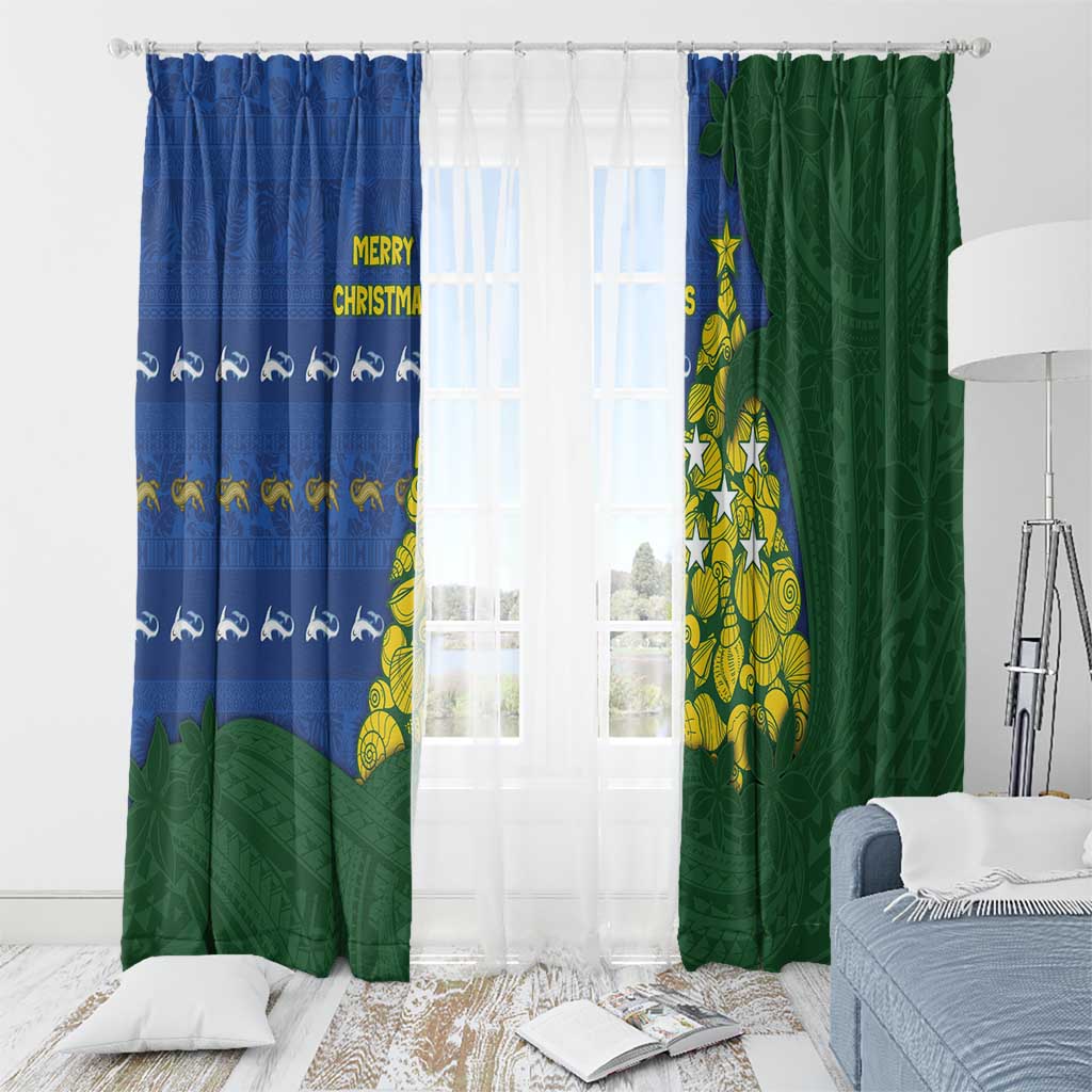 Solomon Islands Christmas Window Curtain Seashell Xmas Tree Tribal Waves - Polynesian Pride