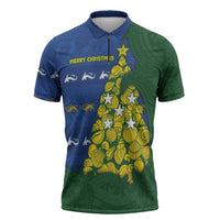 Solomon Islands Christmas Zipper Polo Shirt Seashell Xmas Tree Tribal Waves - Polynesian Pride