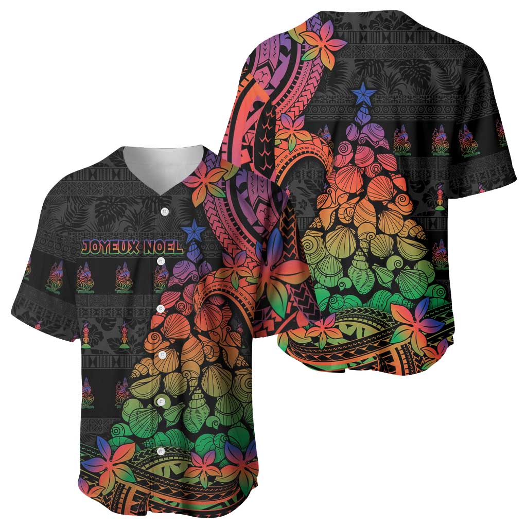 New Caledonia Christmas Baseball Jersey Seashell Xmas Tree Tribal Waves - Polynesian Pride