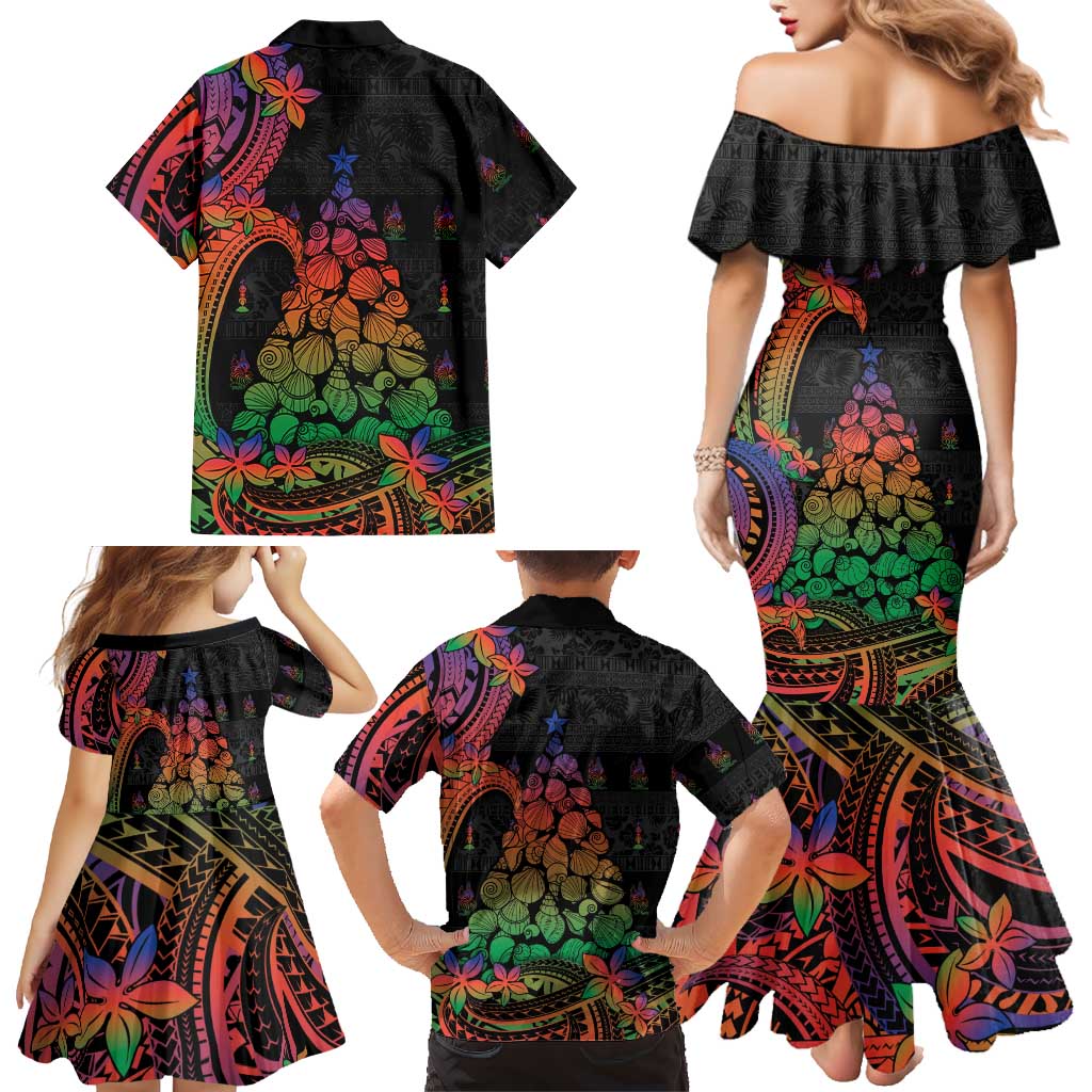 New Caledonia Christmas Family Matching Mermaid Dress and Hawaiian Shirt Seashell Xmas Tree Tribal Waves DT05 - Polynesian Pride