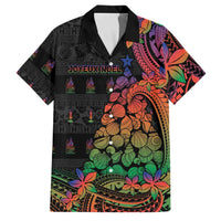 New Caledonia Christmas Family Matching Off The Shoulder Long Sleeve Dress and Hawaiian Shirt Seashell Xmas Tree Tribal Waves DT05 Dad's Shirt - Short Sleeve Black - Polynesian Pride