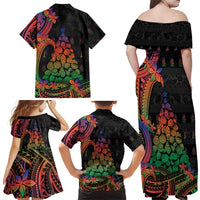 New Caledonia Christmas Family Matching Off Shoulder Maxi Dress and Hawaiian Shirt Seashell Xmas Tree Tribal Waves DT05 - Polynesian Pride