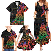 New Caledonia Christmas Family Matching Summer Maxi Dress and Hawaiian Shirt Seashell Xmas Tree Tribal Waves DT05 - Polynesian Pride