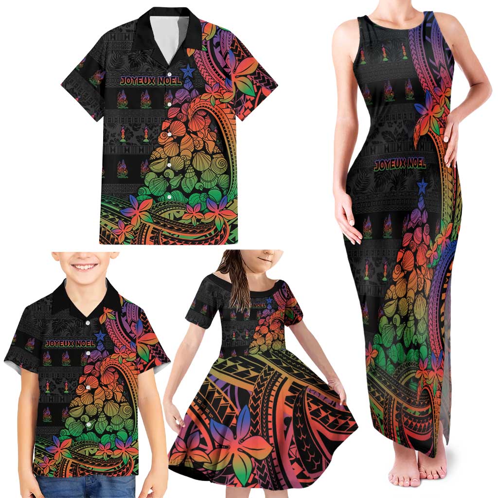 New Caledonia Christmas Family Matching Tank Maxi Dress and Hawaiian Shirt Seashell Xmas Tree Tribal Waves - Polynesian Pride