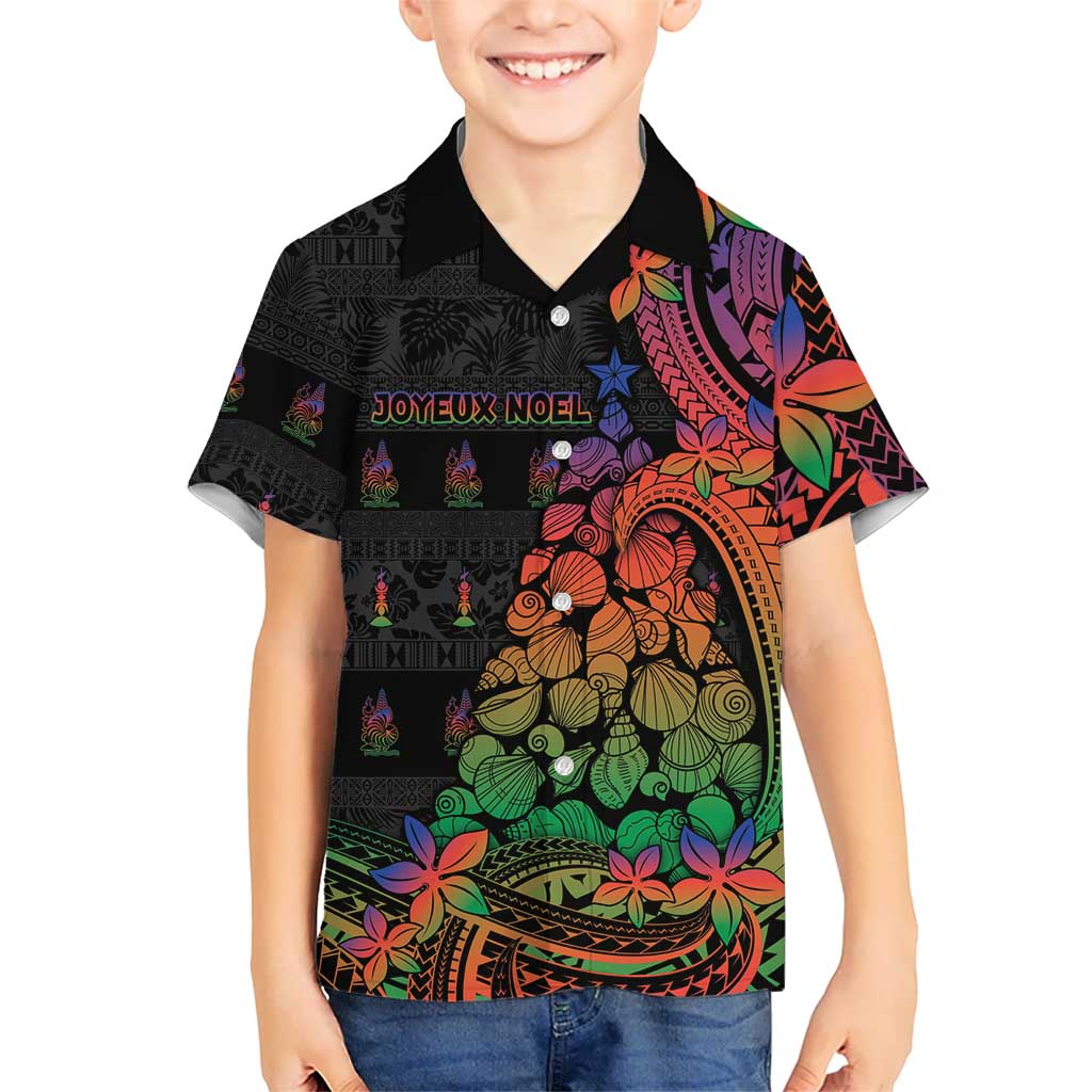 New Caledonia Christmas Family Matching Tank Maxi Dress and Hawaiian Shirt Seashell Xmas Tree Tribal Waves DT05 Son's Shirt Black - Polynesian Pride