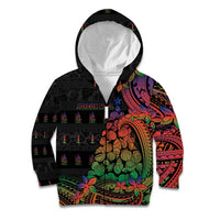 New Caledonia Christmas Kid Hoodie Seashell Xmas Tree Tribal Waves - Polynesian Pride