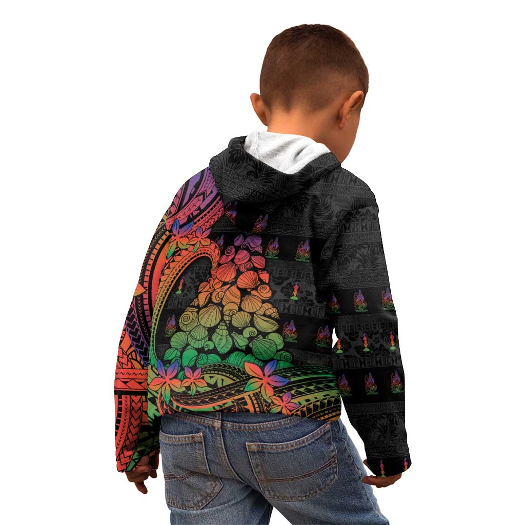New Caledonia Christmas Kid Hoodie Seashell Xmas Tree Tribal Waves - Polynesian Pride