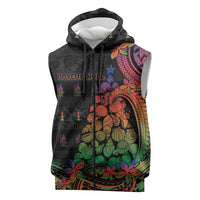 New Caledonia Christmas Sleeveless Zip Hoodie Seashell Xmas Tree Tribal Waves DT05 Black - Polynesian Pride
