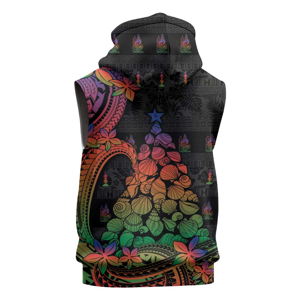 New Caledonia Christmas Sleeveless Zip Hoodie Seashell Xmas Tree Tribal Waves DT05 - Polynesian Pride