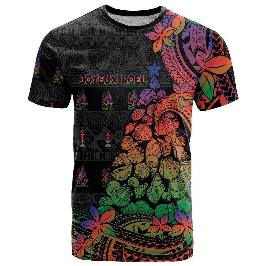 New Caledonia Christmas T Shirt Seashell Xmas Tree Tribal Waves DT05 Black - Polynesian Pride