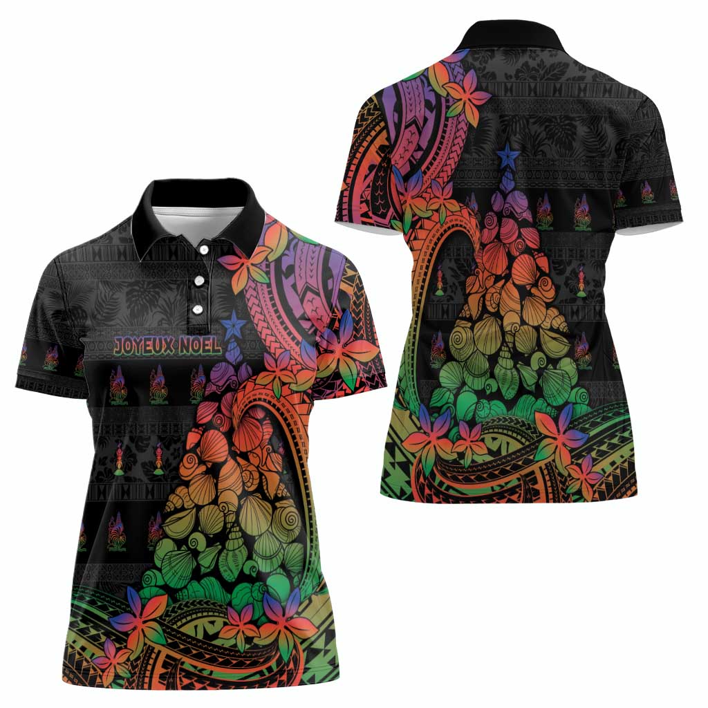 New Caledonia Christmas Women Polo Shirt Seashell Xmas Tree Tribal Waves - Polynesian Pride