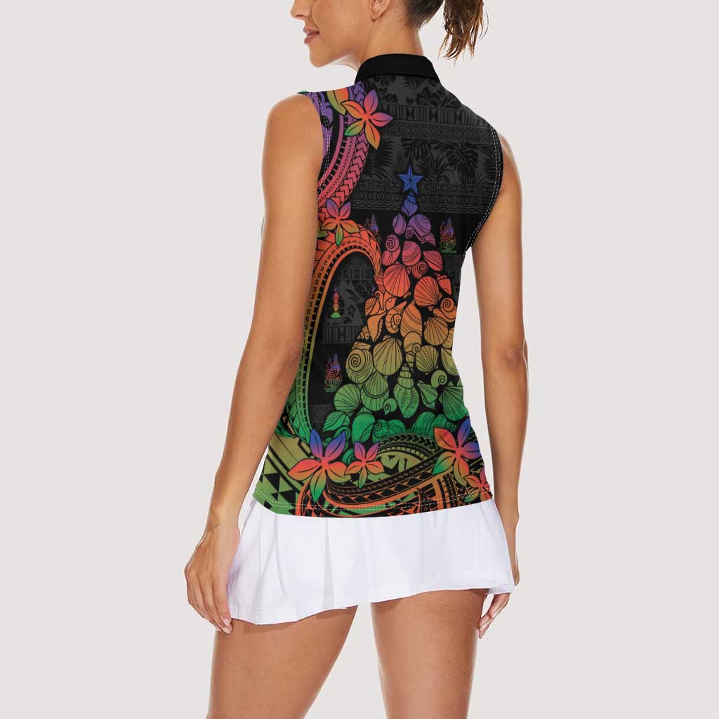 New Caledonia Christmas Women Sleeveless Polo Shirt Seashell Xmas Tree Tribal Waves DT05 - Polynesian Pride