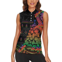 New Caledonia Christmas Women Sleeveless Polo Shirt Seashell Xmas Tree Tribal Waves DT05 - Polynesian Pride